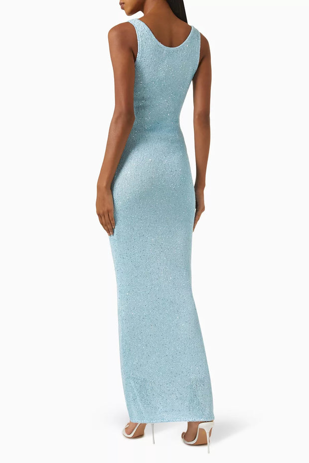 WW | Pailletten-Detail Maxikleid Hellblau