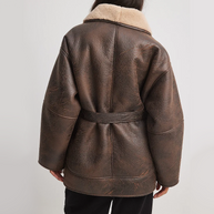 WW | Sherpa-Gefütterte Kunstlederjacke mit Gürtel