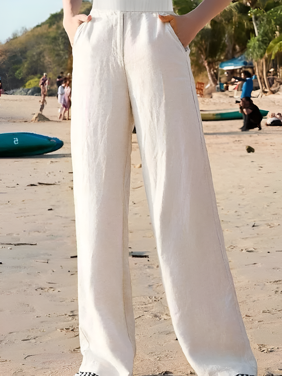 WW | Damen 100% Leinen Weite Hose