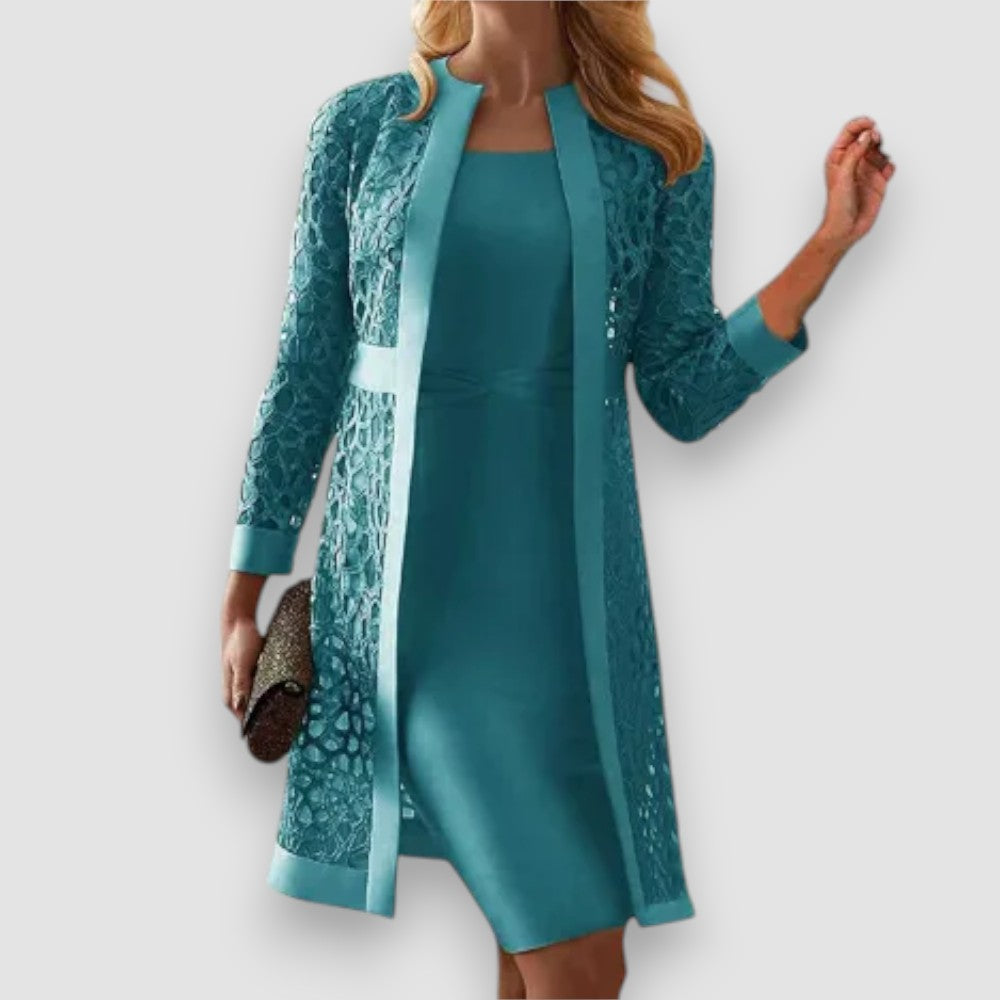 WW | Elegantes Zweiteiliges Kleid Mit Spitzenjacke Für Damen