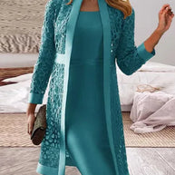 WW | Damen Spitze Strickjacke Kleid Zweiteiliges Set