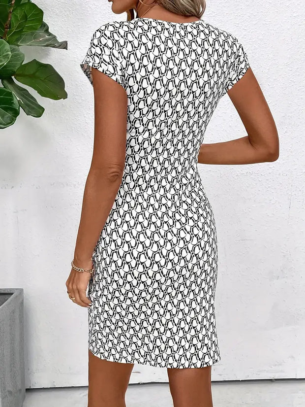 WW | Elegantes Kleid mit Rundhalsausschnitt und Allover-Print