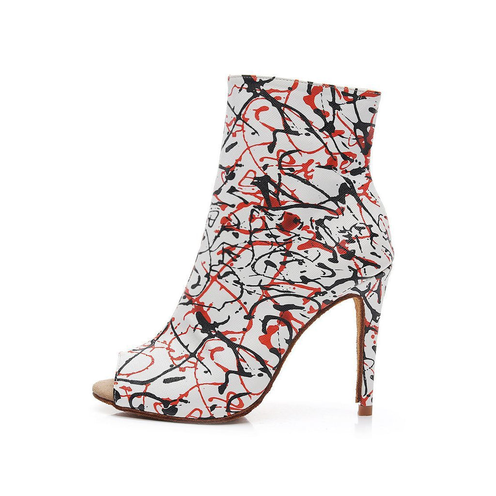 WW | Damen Erwachsene Hochhackige Bühnenstiefel Graffiti Midi Leggingschuhe