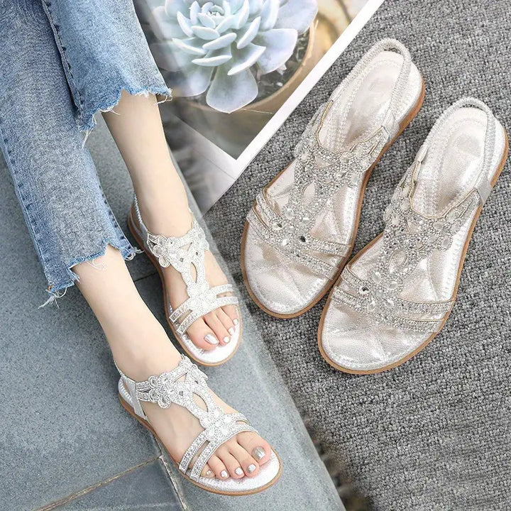 W&W Mode Flache Sandalen - Schick - Elastischer Knöchelriemen