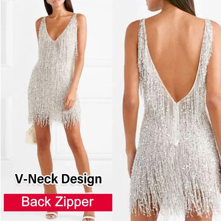 Damen Slip-Kleid mit V-Ausschnitt
