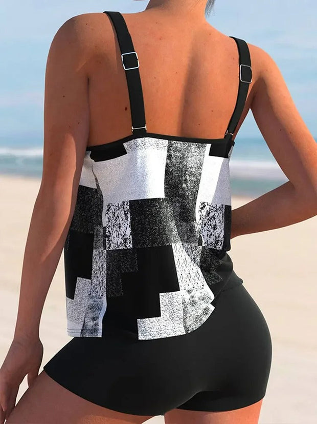 WW Tankini mit doppeltem Träger und geometrischem Aufdruck