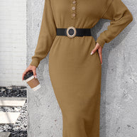WW | Schicker Herbst Sweatkleid mit Knopfdetail für Frauen