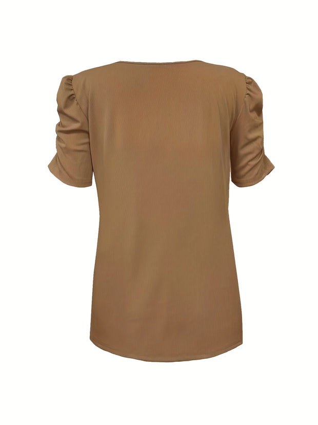 WW | Elegantes Geripptes V-ausschnitt T-shirt Für Damen