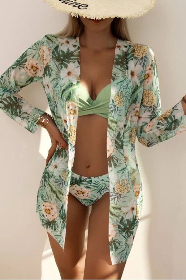 WW – Wickel-Bügel-Bikini mit tropischem Print und Überzug