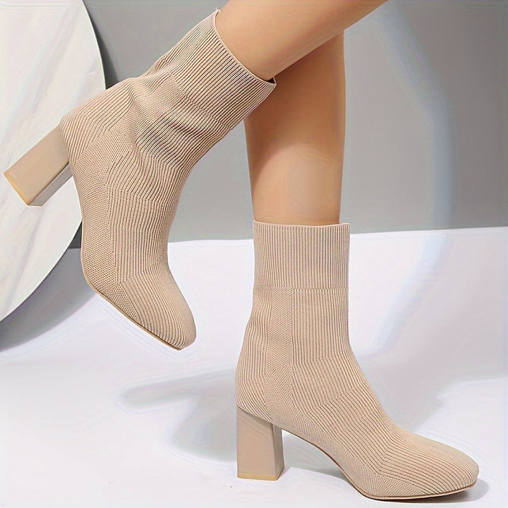 W&W Mode | Strickstiefel Mit Halbhohem Schaft Und Blockabsatz