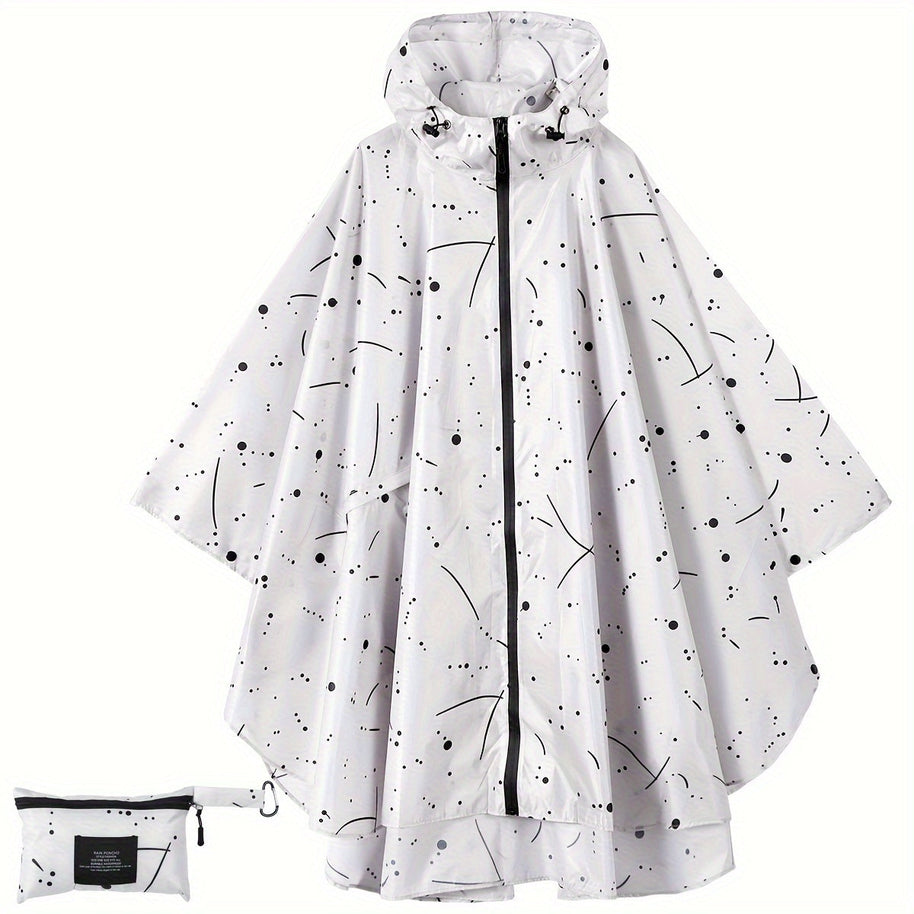 WW | Sportliche Damen Regenponcho Mit Kapuze Und Geometrischem Muster