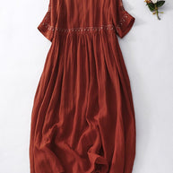 WW | Damen Besticktes Baumwoll Leinen Kleid