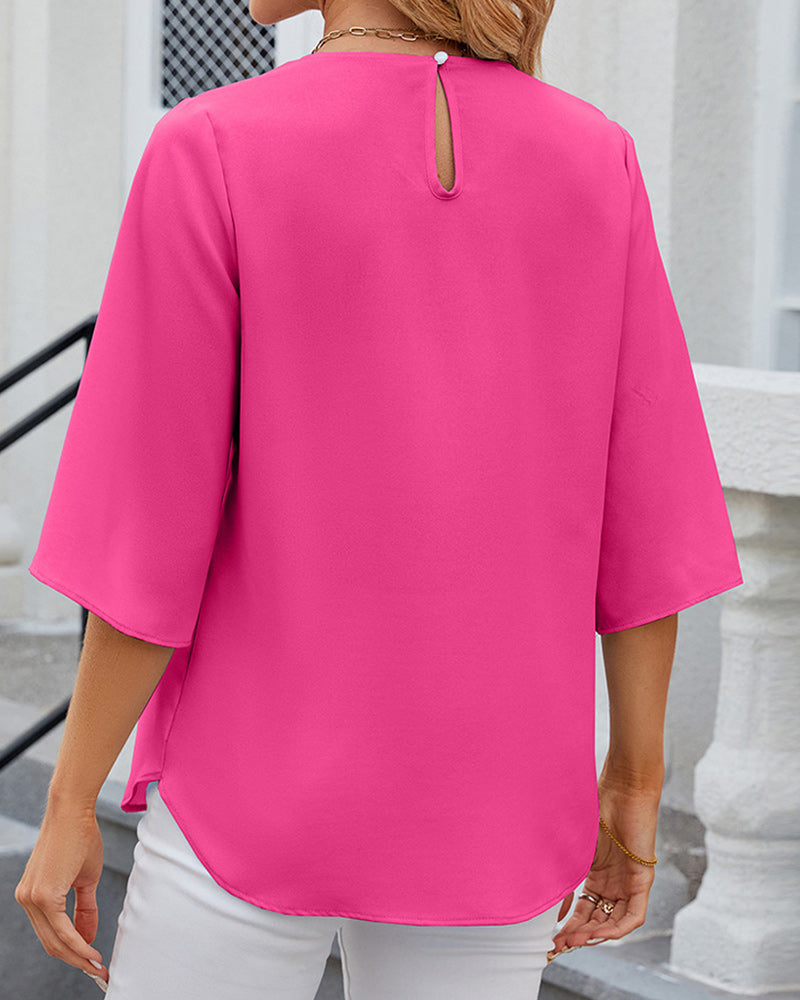 WW | Elegante einfarbige Bluse mit halben Ärmeln