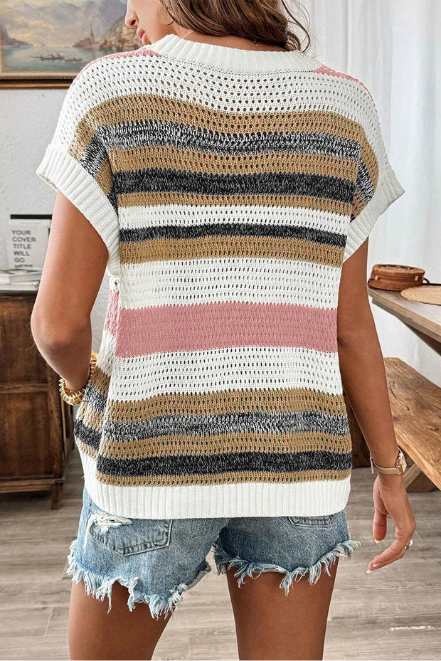 WW | Stricktop mit Farbblock und Lochmuster für Frauen