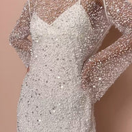 WW | Perlen See-through Mesh Zweiteiliges Set Sling Kleid