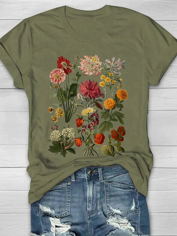 WW | Weinlese Blumen T-shirt Retro Stil Für Lässige Chic