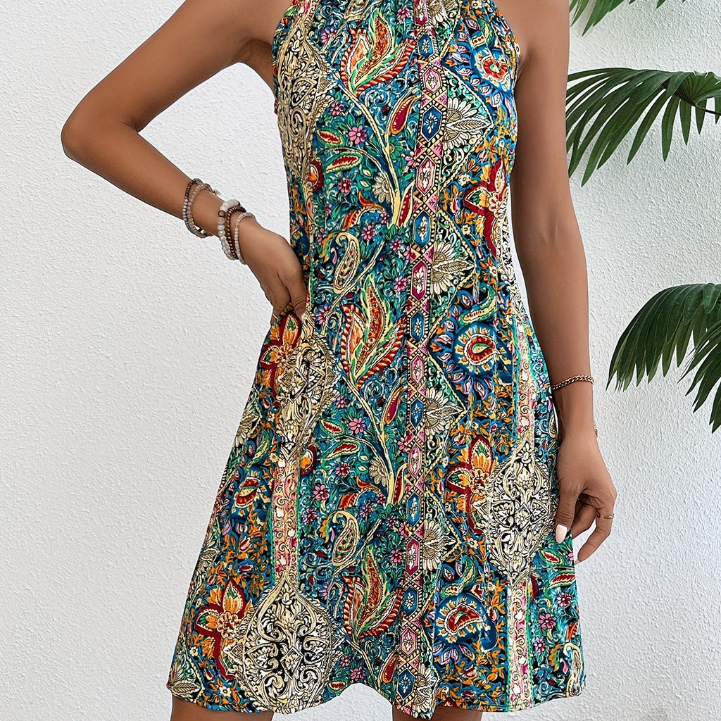 WW | Sommerkleid mit Blumen Plissiert Ohne Ärmel Damen