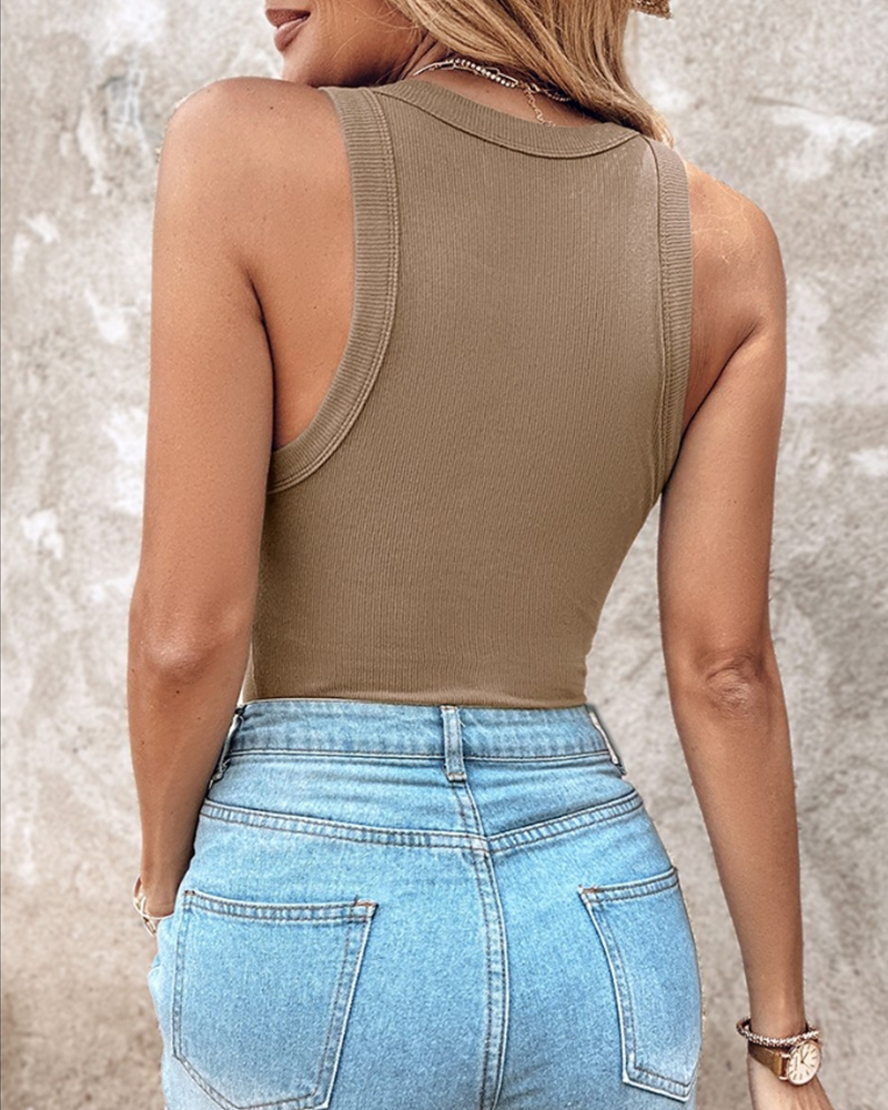 WW | Tanktop Eingebauter Bh Gerippter Rundhals