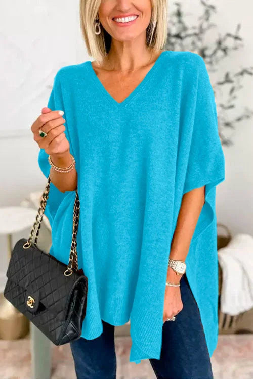 WW | V-Ausschnitt Poncho Pullover mit elegantem lockeren Schnitt