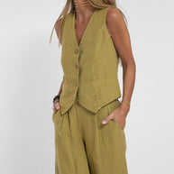 WW | Damen Elegantes 2-teiliges Leinenset