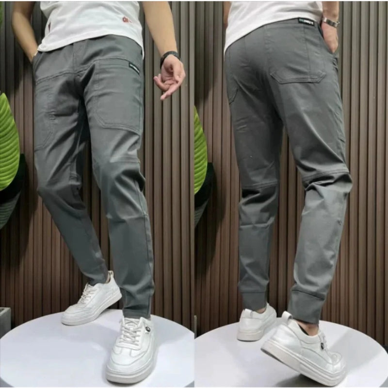 WW | Hoch Elastische Lässige Hose Mit Sechs Taschen Und Stickerei Aus Ice Silk