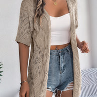 WW | Durchbrochene Offene Front Halbarm-Cardigan