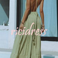 WW – Neckholder-Maxikleid aus Leinenmischung mit rückenfreiem Schlitz