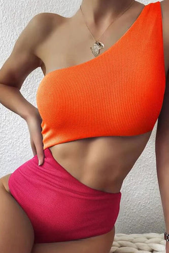 WW – Einteiliger Badeanzug mit Cut-out und Farbblockdesign in der Taille