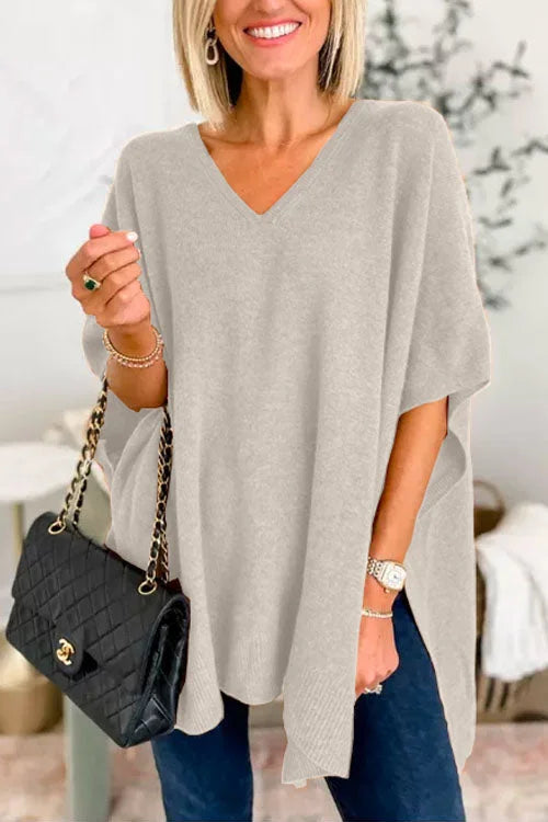 WW | V-Ausschnitt Poncho Pullover mit elegantem lockeren Schnitt