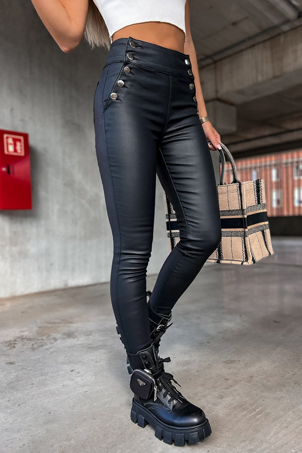 W&W Mode | Jingle High Rise Knopf Faux Leder Leggings