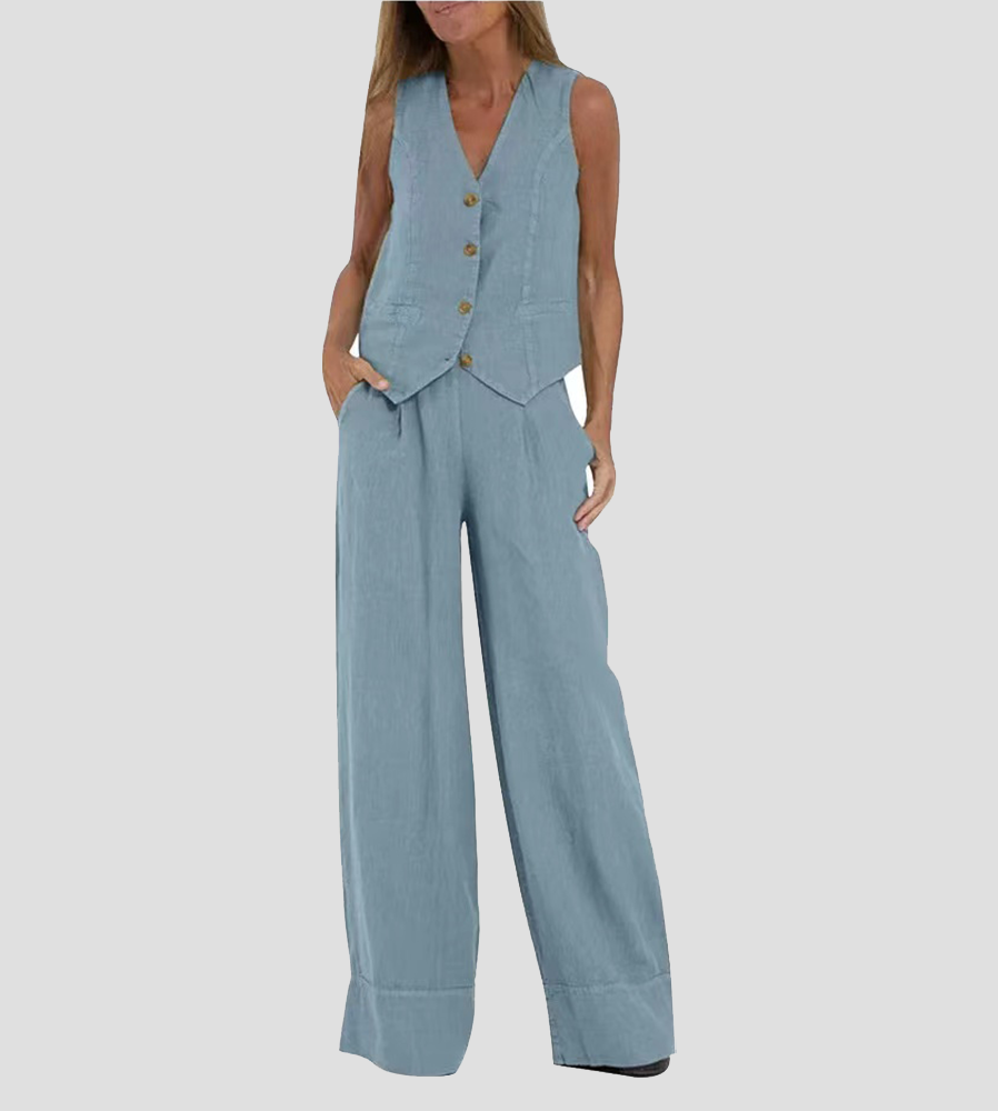 WW | Knopf Weste & Weitbeinige Hosen Set