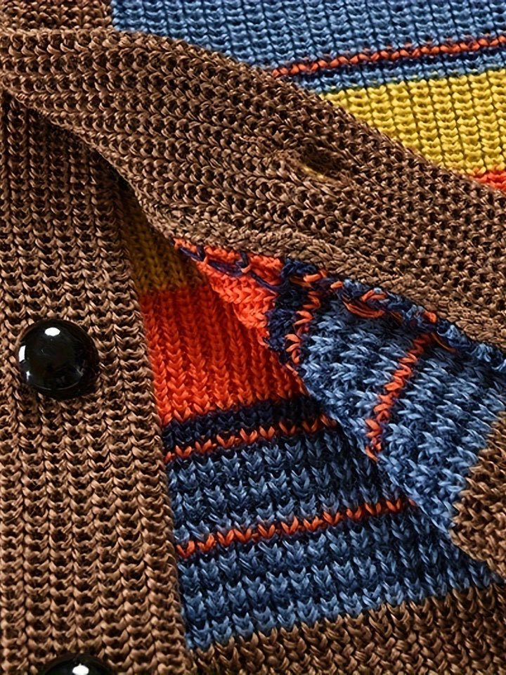 W&W Mode | Großer Gestrickter Herren Strickjacke Mit Kontrastierenden Farben