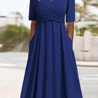 WW | Blaues, Schlichtes Midikleid Mit V-ausschnitt