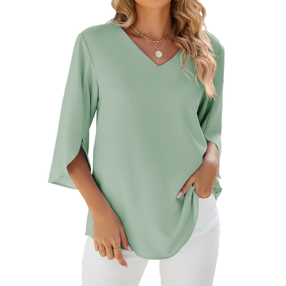 WW | Lockeres Chiffon Blusentop Mit V-Ausschnitt