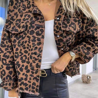 WW - Denimjacke Mit Leopardenmuster Und Langen Ärmeln
