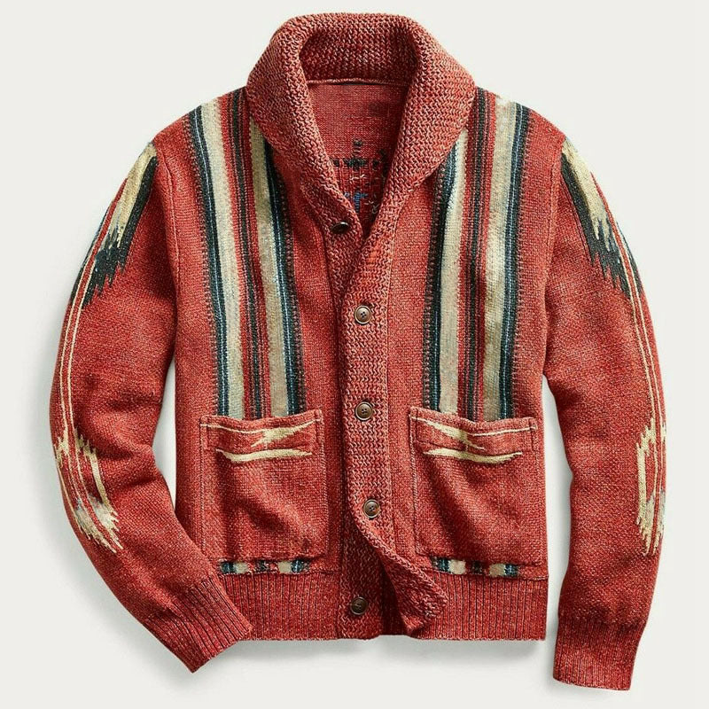 W&W Mode | Herren Jacquard Strickjacke Im Weinlese Stil