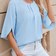WW | Elegante einfarbige Bluse mit halben Ärmeln