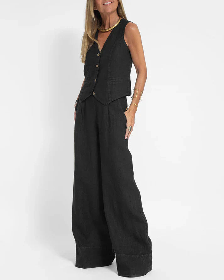 WW | Elegantes 2 Teiliges Satz Aus Weiter Leinenhose Und Weste