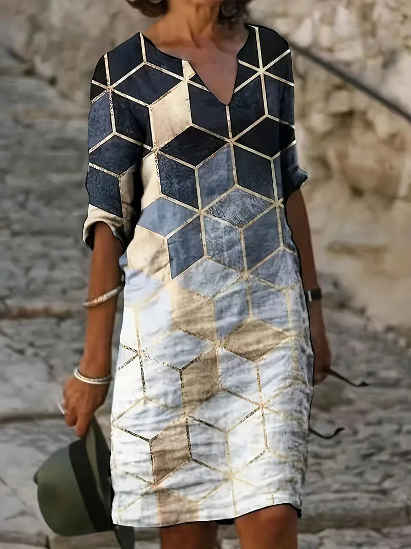 WW | Elegantes Midi-Kleid mit Geometrischen Mustern