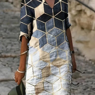 WW | Elegantes Midi-Kleid mit Geometrischen Mustern