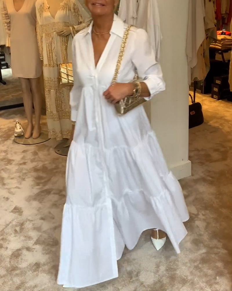 WW | Lange Weiße Kleid mit Hemdkragen