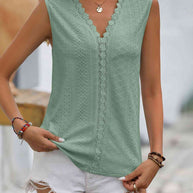 WW | Gespaltene Spitze V-Ausschnitt Ärmelloses Shirt