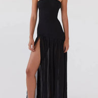 WW | Eden Patchwork Semi-Transparent Chiffon Strapless Maxi-Kleid