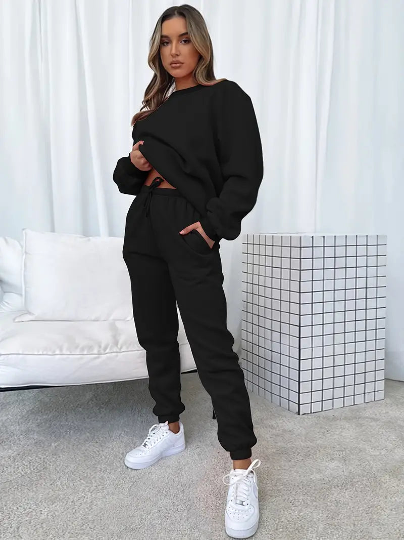 W&W Mode Jogginganzug | Lässig weicher 2-teiliger Damenanzug mit Pullover und passender Hose