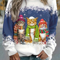 WW | Weihnachtspullover Mit Katzenaufdruck Für Damen