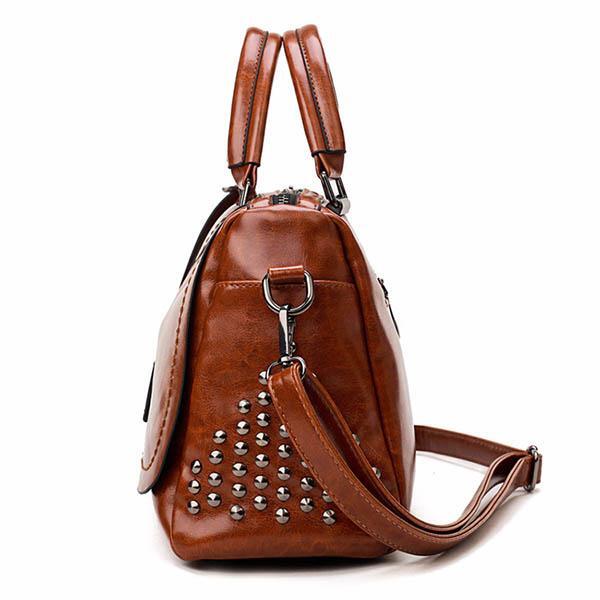W&W Mode - Luxuriöse Leder Handtasche, Eleganter Nietenbesatz