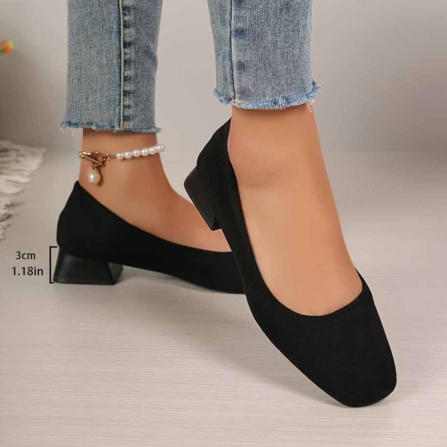 WW | Schwarze Flanell Pumps Mit Blockabsatz
