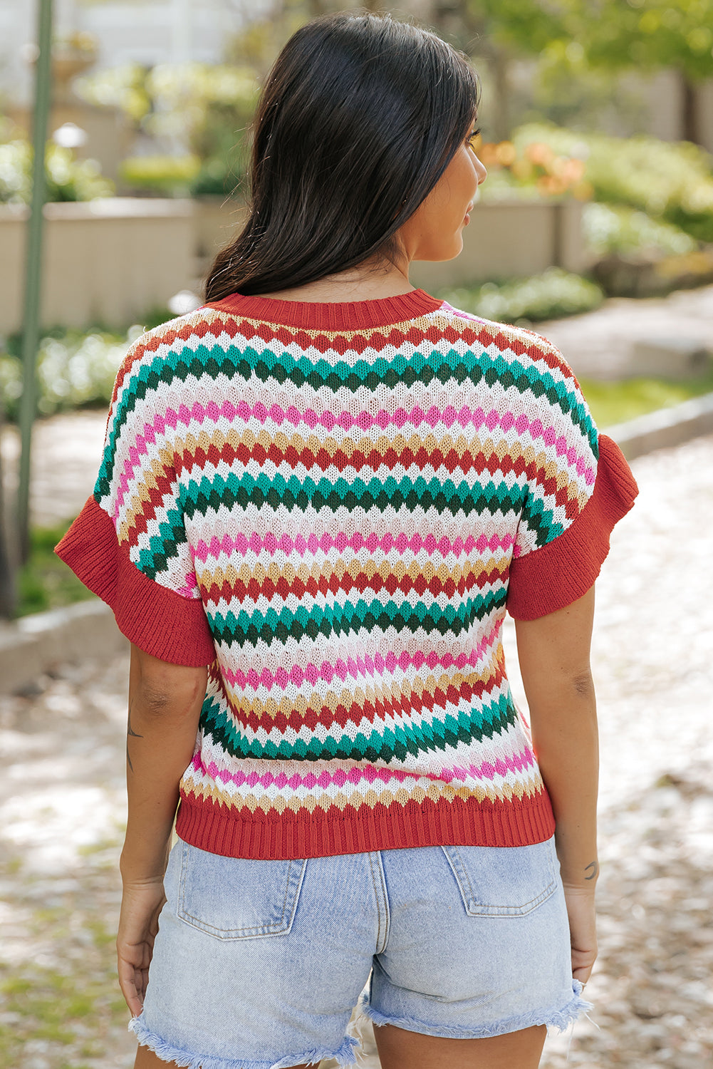 W&W Mode | rotes Crop-Top mit farbiger Struktur Für Frauen