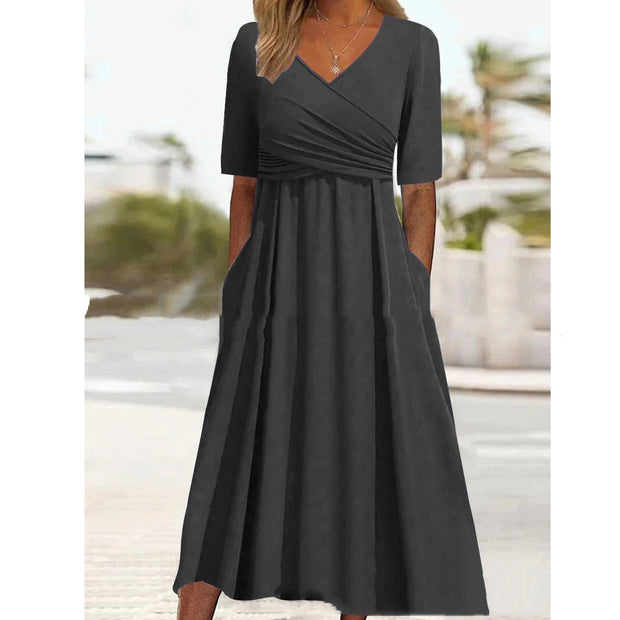 WW | Blaues, Schlichtes Midikleid Mit V-ausschnitt