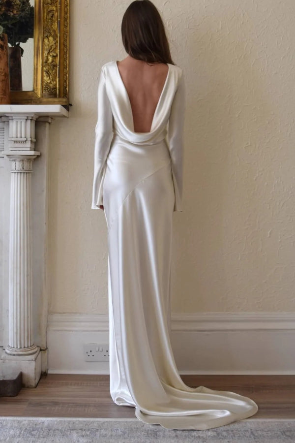 WW | Pearl Eden Satin Rückwärtig Offene Cowl Neck Gown Maxi Kleid